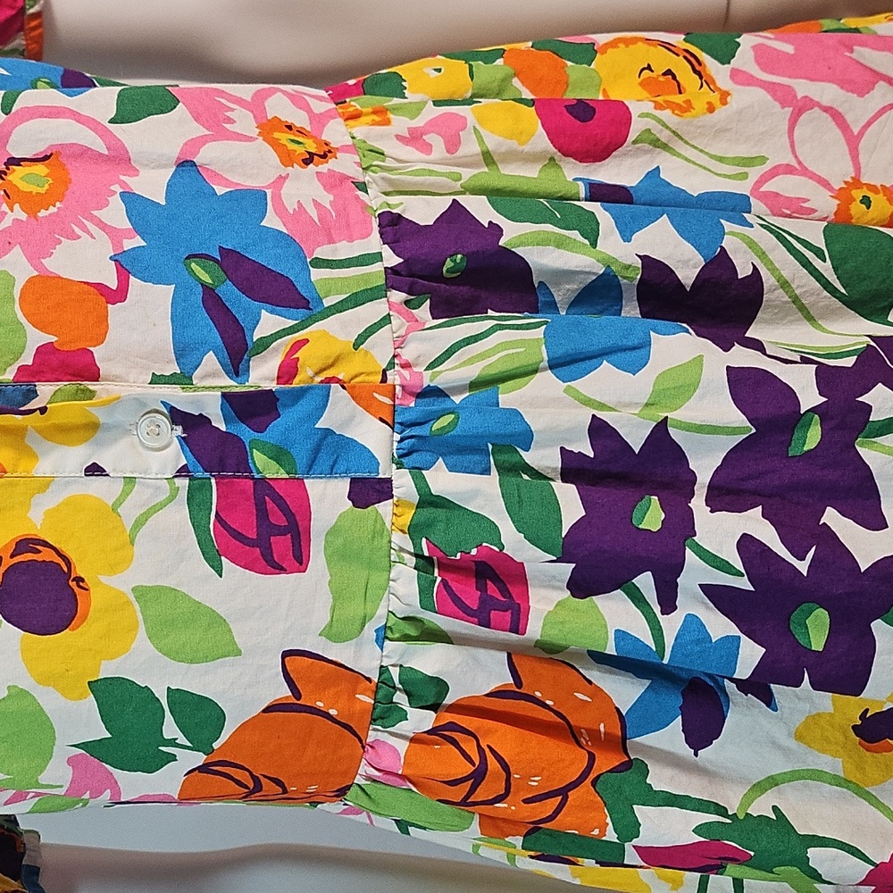 J. Crew 100% Cotton Vibrant Multi-Color Floral Puff Sleeve Ruffle Hem Dress - Picture 7 of 16